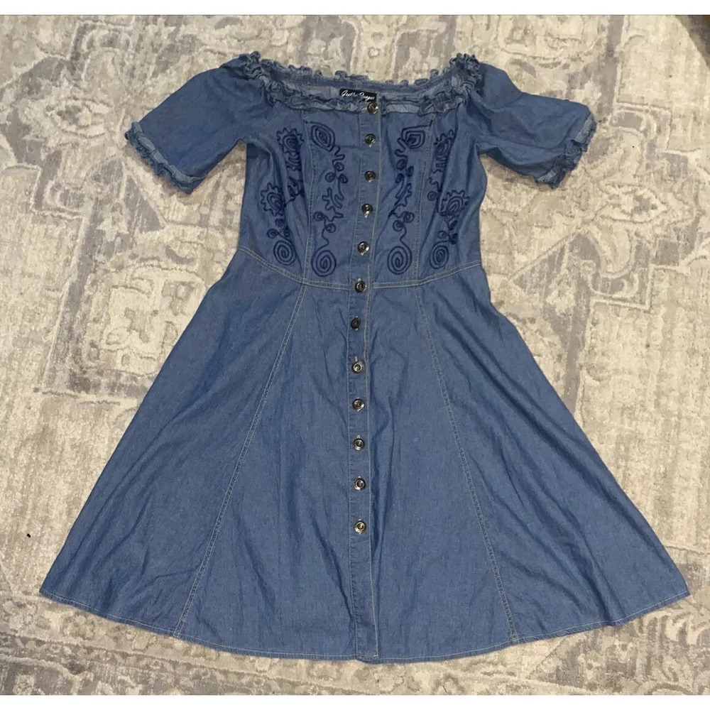 Gretty Zeuger's Denim Button-Front Off-Shoulder Dress - Blue